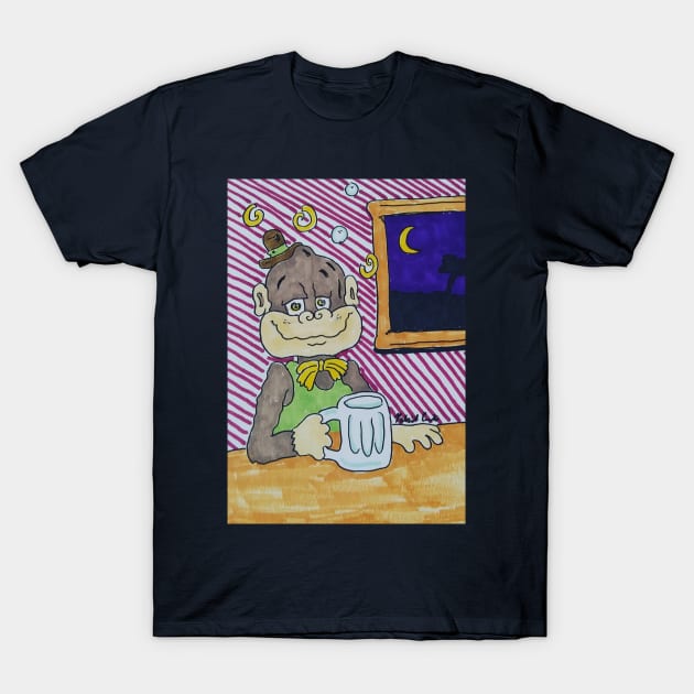 Drunken Monkey in the Bar T-Shirt by ConidiArt